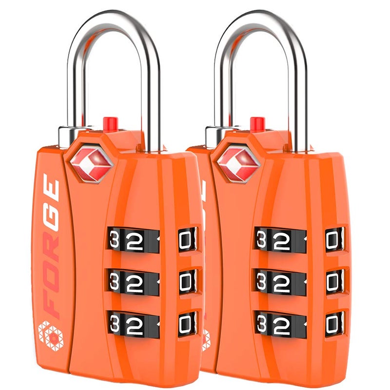 Forge TSA Luggage Combination Lock - Open Alert Indicator, Easy Read Dials, Alloy Body- Ideal for Travel, Lockers, Bags (Orange 2PK) - Image 1